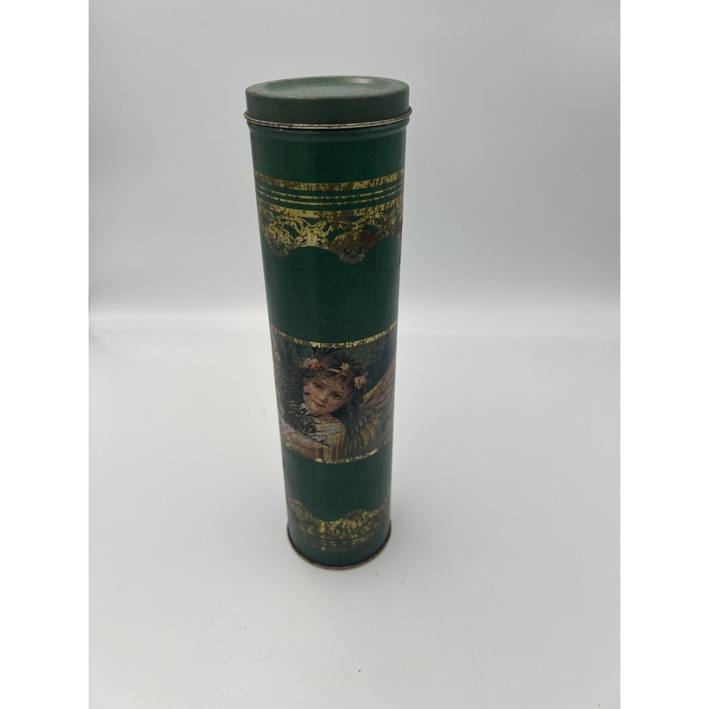 VTG Christmas Victorian Angel Cookie/Bisquit or Tea Tin 9.5" x 2.5" Match Holder